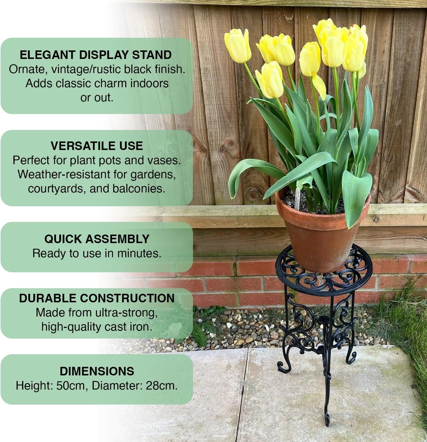 Heavy Duty Cast Iron Plant Stand Indoor Outdoor Flower Pot Display Table Black