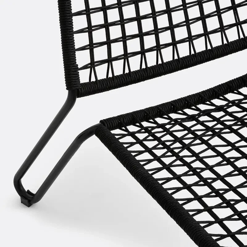 Outdoor Metal Lounger Chair 139cm Black Rope Frame Patio Garden Seat