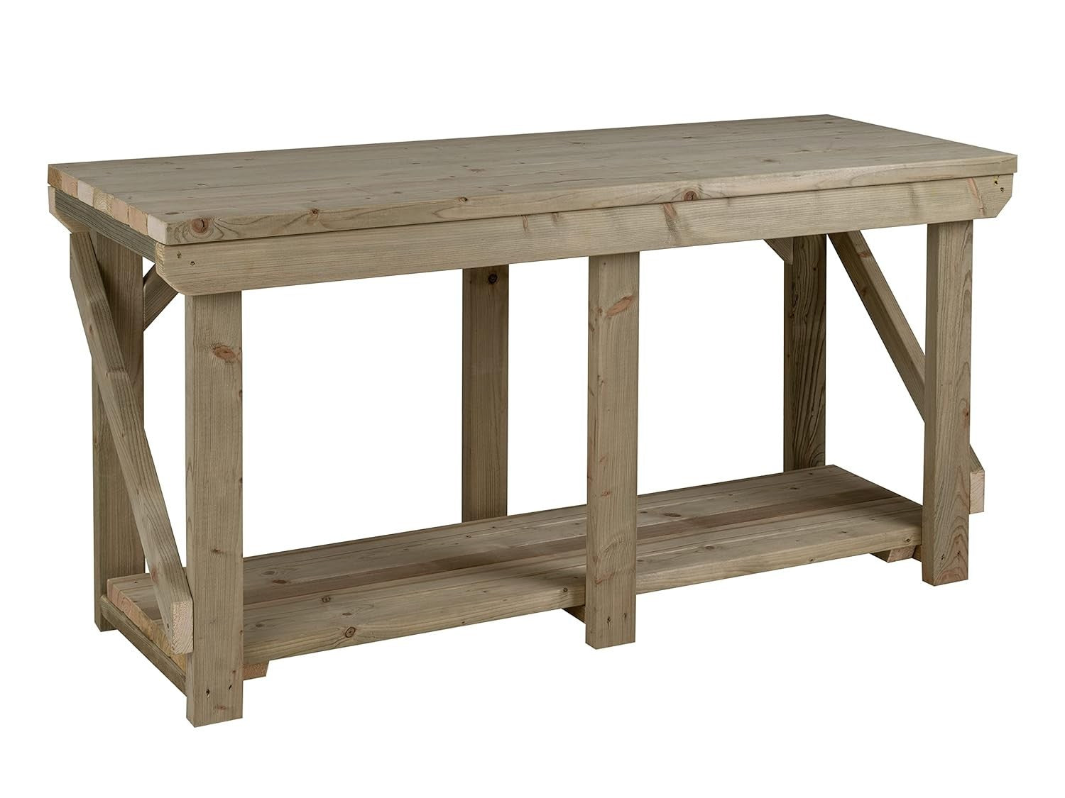 Pressure Treated Wood Workbench 6ft Heavy Duty 180x64x90cm Garage Table