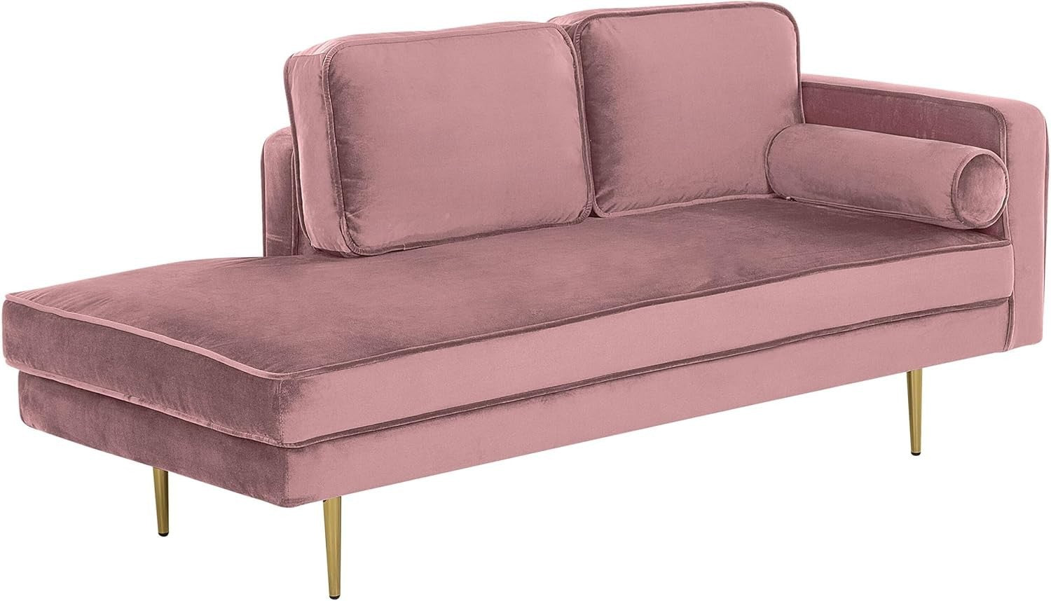 Modern Pink Velvet Chaise Lounge Gold Metal Legs Compact Stylish Seating