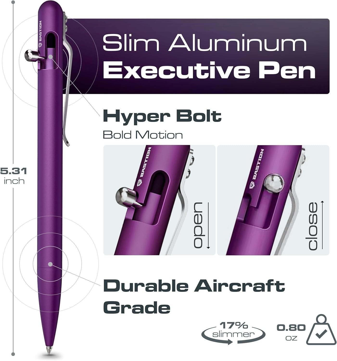 Luxury Slim Purple Ballpoint Pen – Aluminium, Bolt Action, Gift Ready