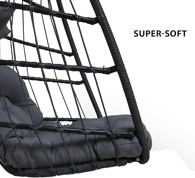 Foldable Rattan Egg Chair with Cushion Indoor Outdoor Hanging Swing Seat