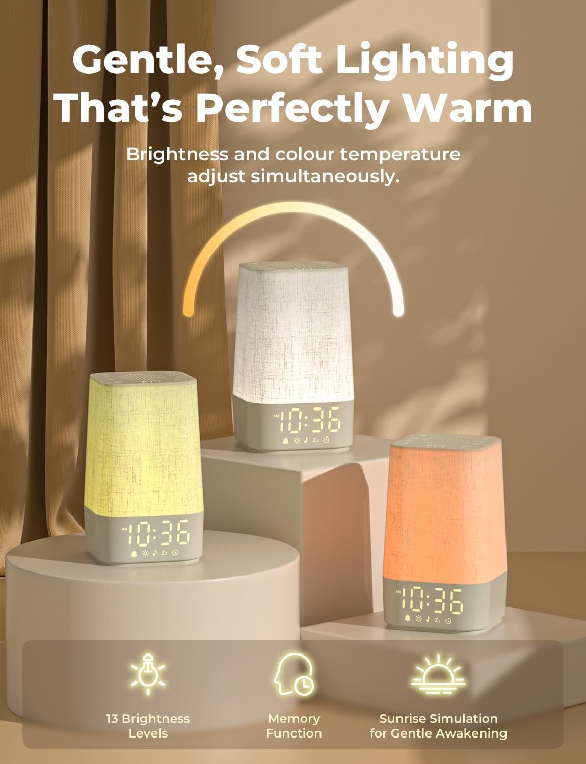 Sunrise Alarm Clock Wake Up Light White Noise Night Lamp Dual Alarm