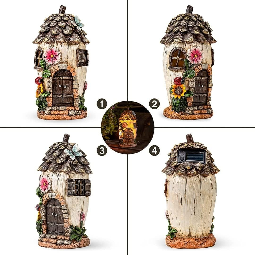 Solar Acorn Fairy House Garden Ornament 29cm LED Resin Pixie Elf Decor