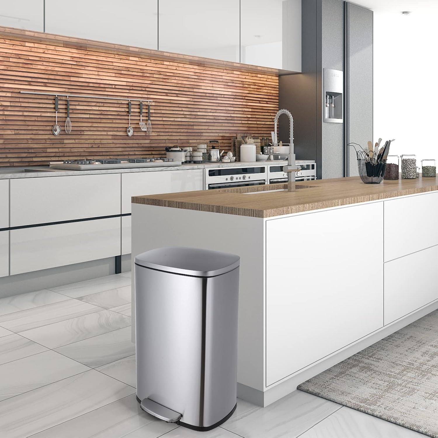 50L Stainless Steel Pedal Bin Soft Close Kitchen Waste Silver