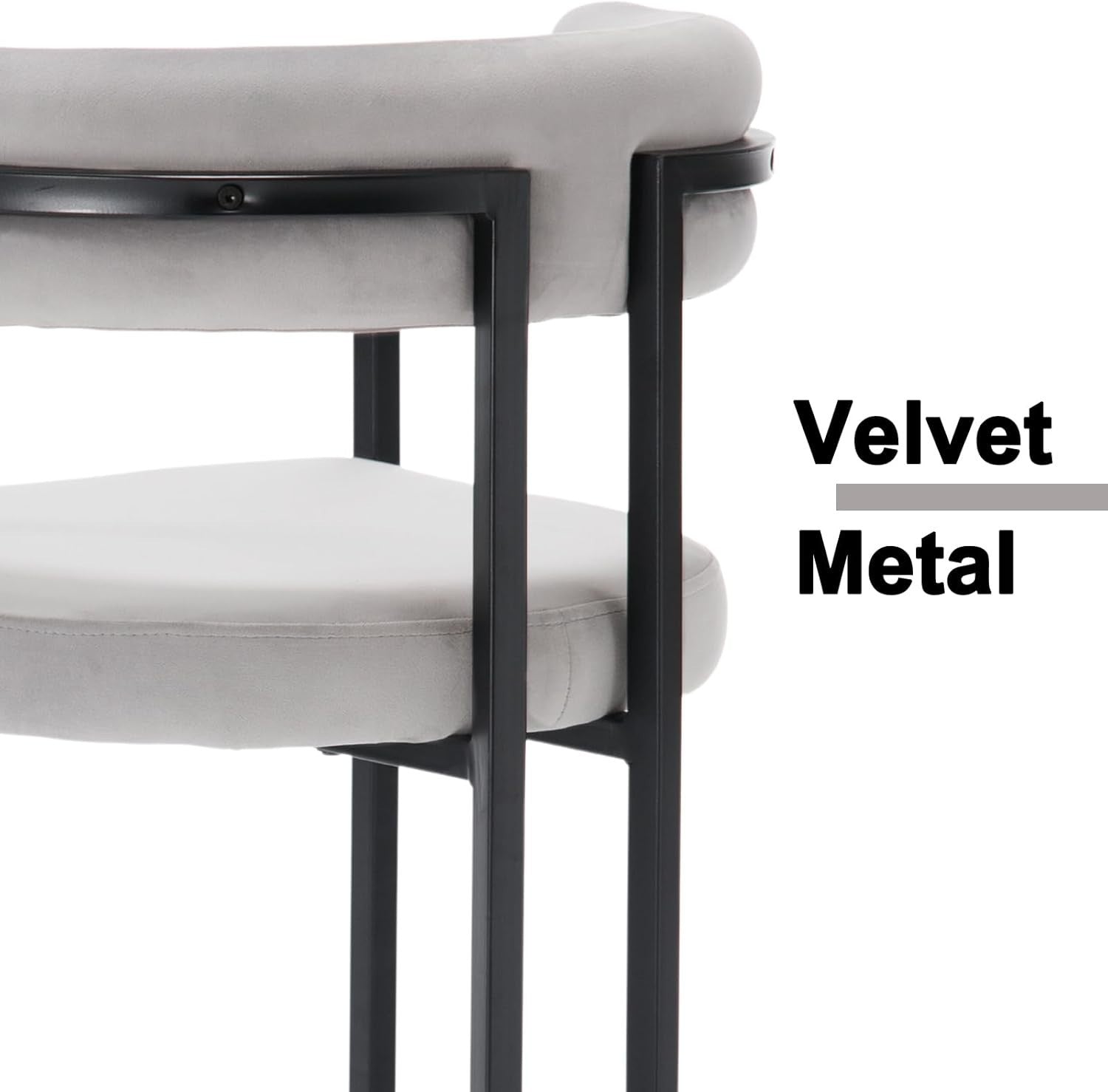 Gray Velvet Bar Stools Set of 2 Metal Frame Counter Height Kitchen