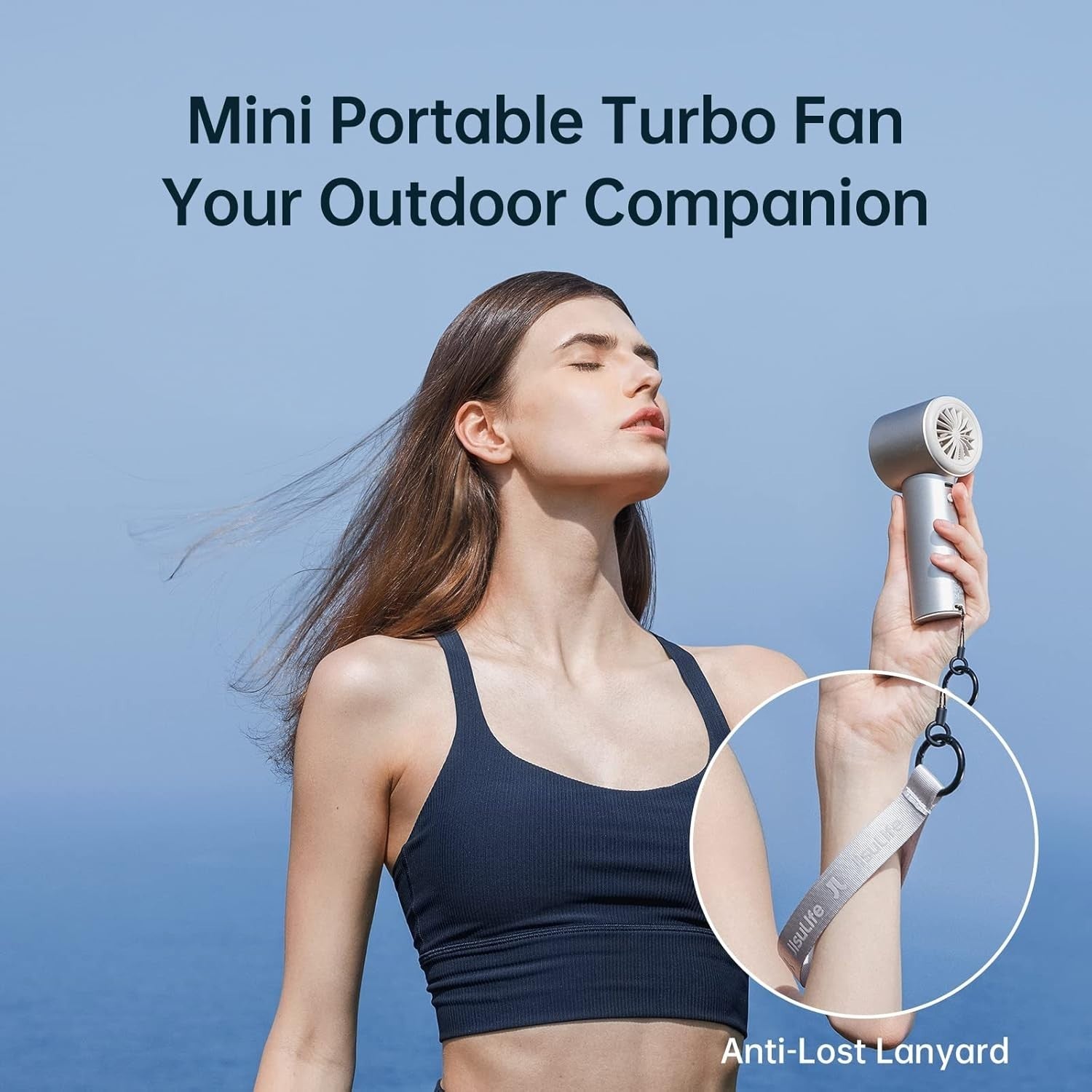Portable Handheld Fan – 100-Speed Turbo Mini Air Cooler Brown Digital Display