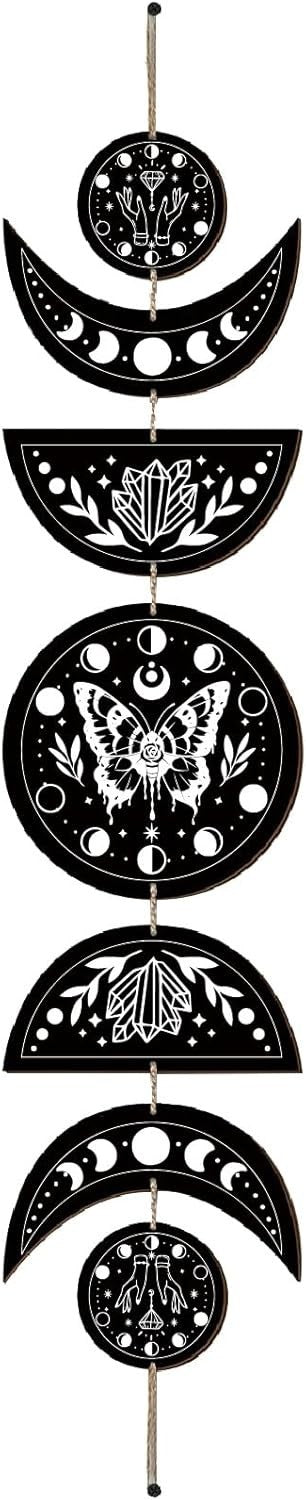 Moon Phase Wall Decor Wooden Boho 7-Piece Butterfly Art