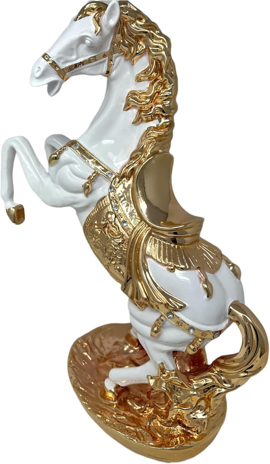Luxury Porcelain Horse Ornament 44cm • White Gold Figurine • Shelf Sitter Decor