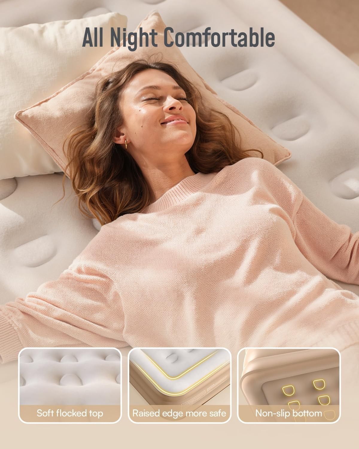 King Size Inflatable Air Mattress Built-In Electric Pump High Airbed 203x152x46