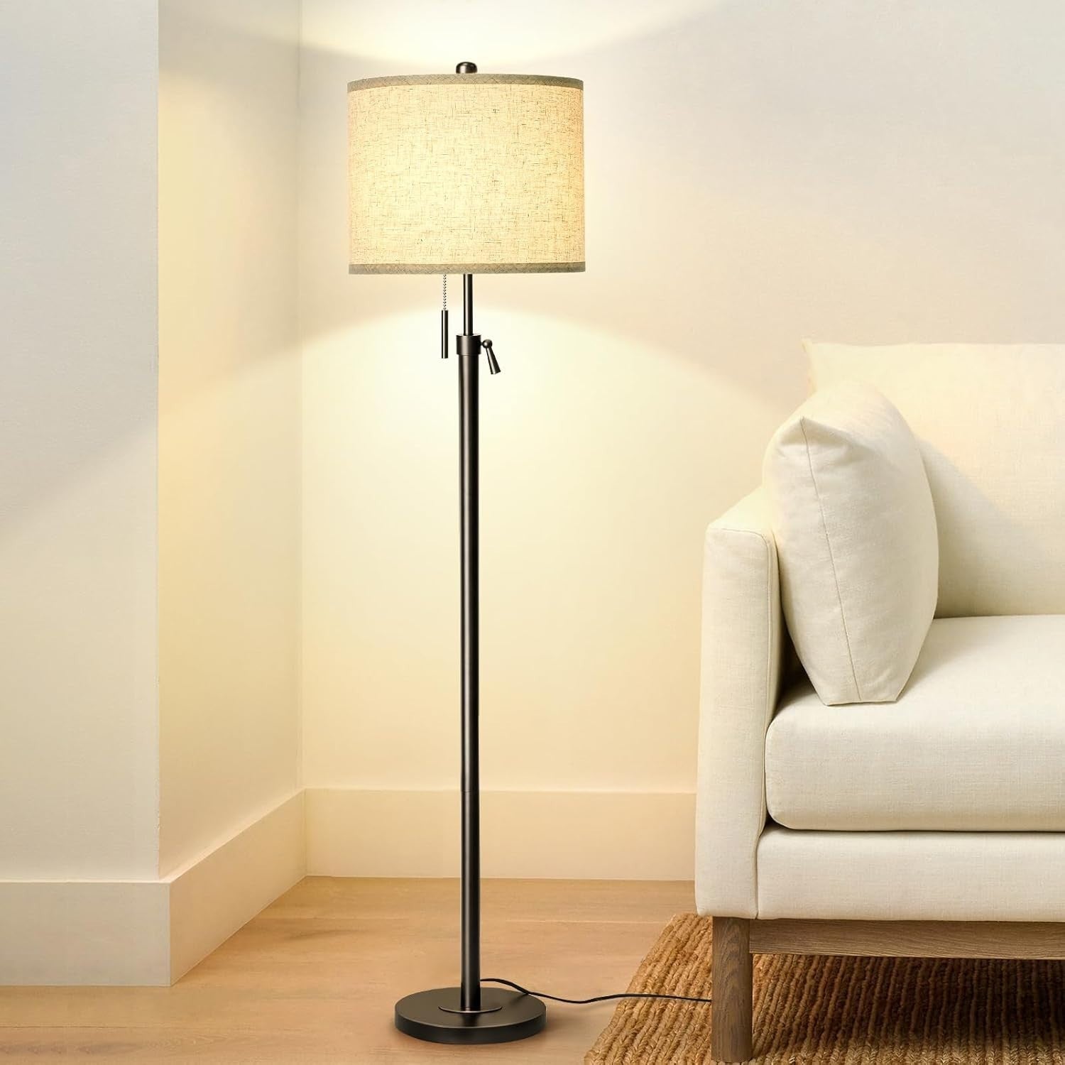 Adjustable Black Floor Lamp with Lampshade, 3 Color Temps & Remote