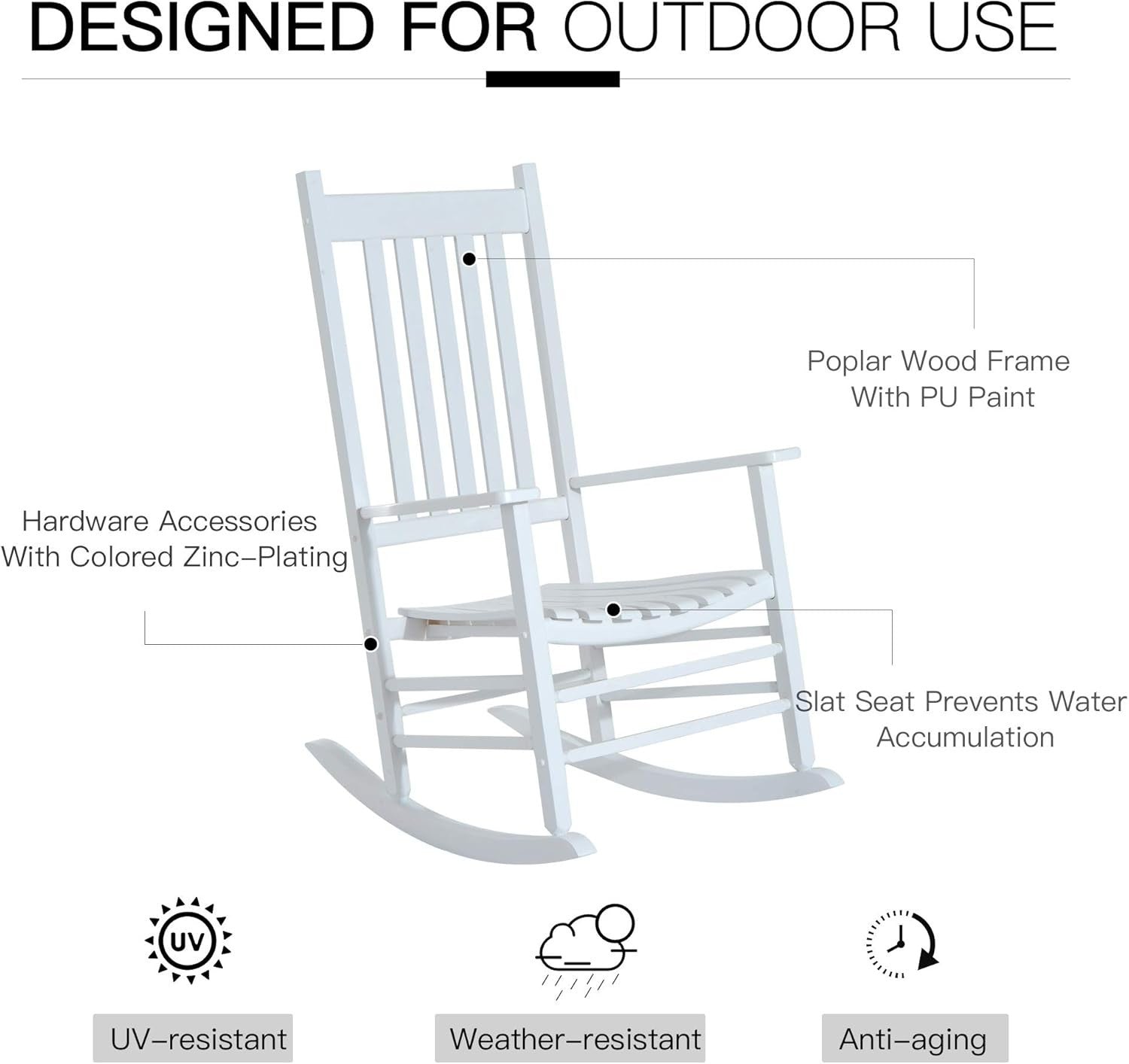 Outdoor Wooden Rocking Chair Garden Patio Porch Deck Balcony Seat 115cm H