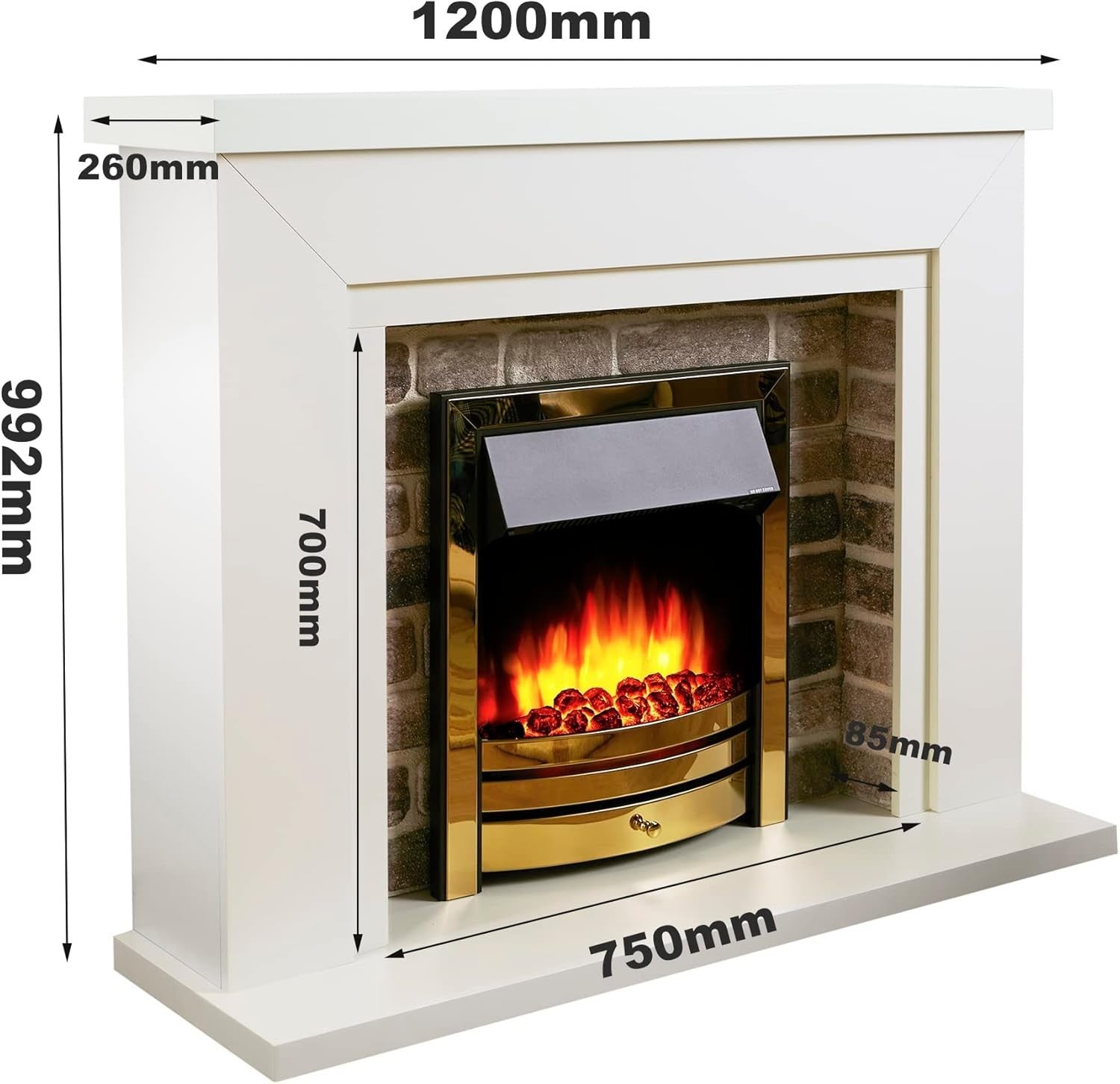 Electric Fireplace Suite 48" Remote Control LED Flame Heater White