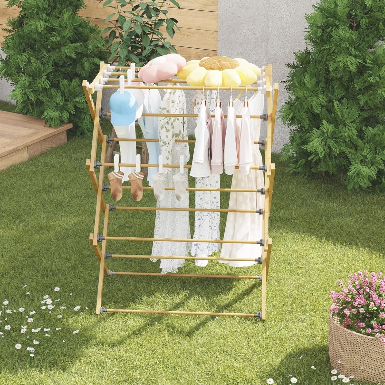 Bamboo Clothes Airer Folding Indoor Drying Rack Space Saving Laundry Stand