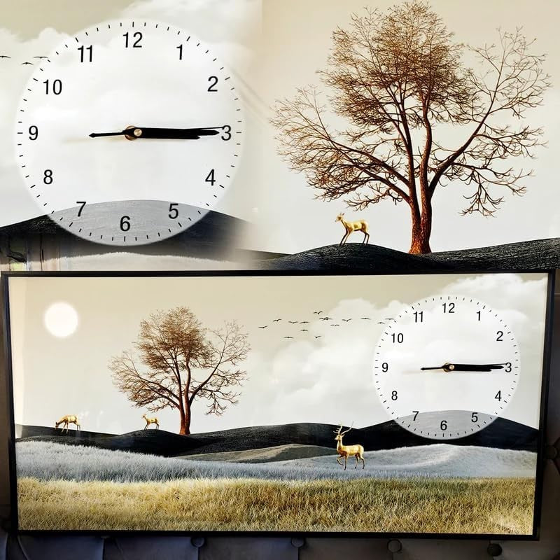 Large Nordic Deer Wall Clock Art 60cm Silent Quartz Modern Home Decor Frame