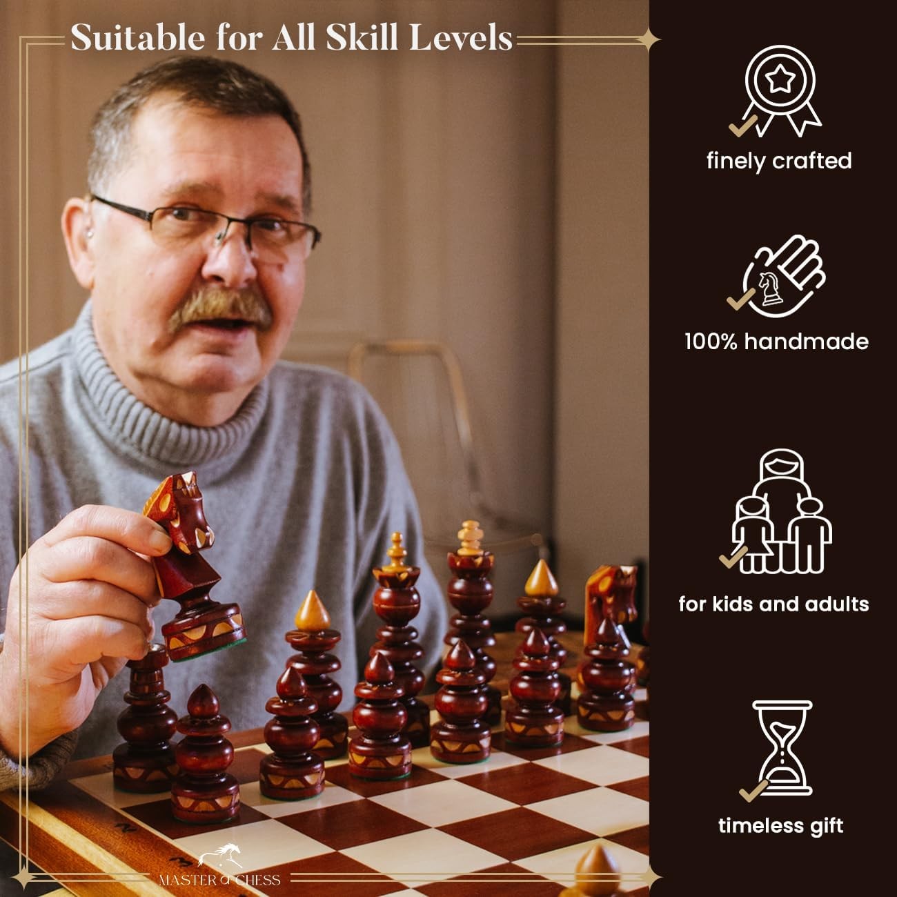 59cm Large Wooden Chess Set | Handcrafted Staunton Pieces | Premium Inlaid Board