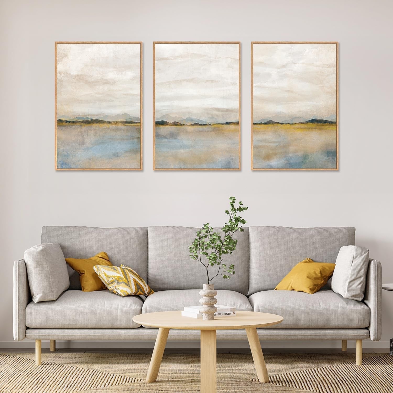 3 Panel Abstract Mountain Lake Canvas Wall Art 40x60cm Set
