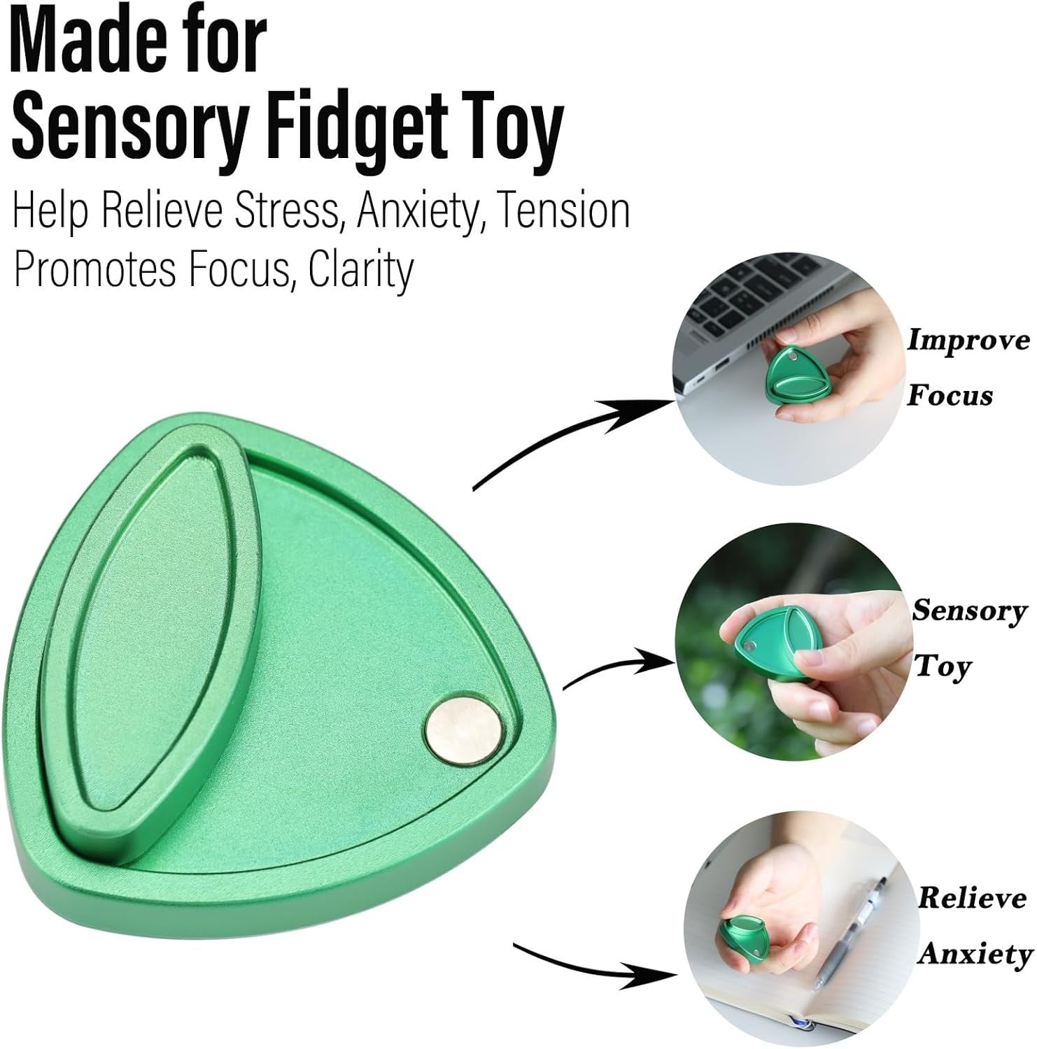 Green Triangle Metal Fidget Slider Magnetic Pivot Clicker EDC