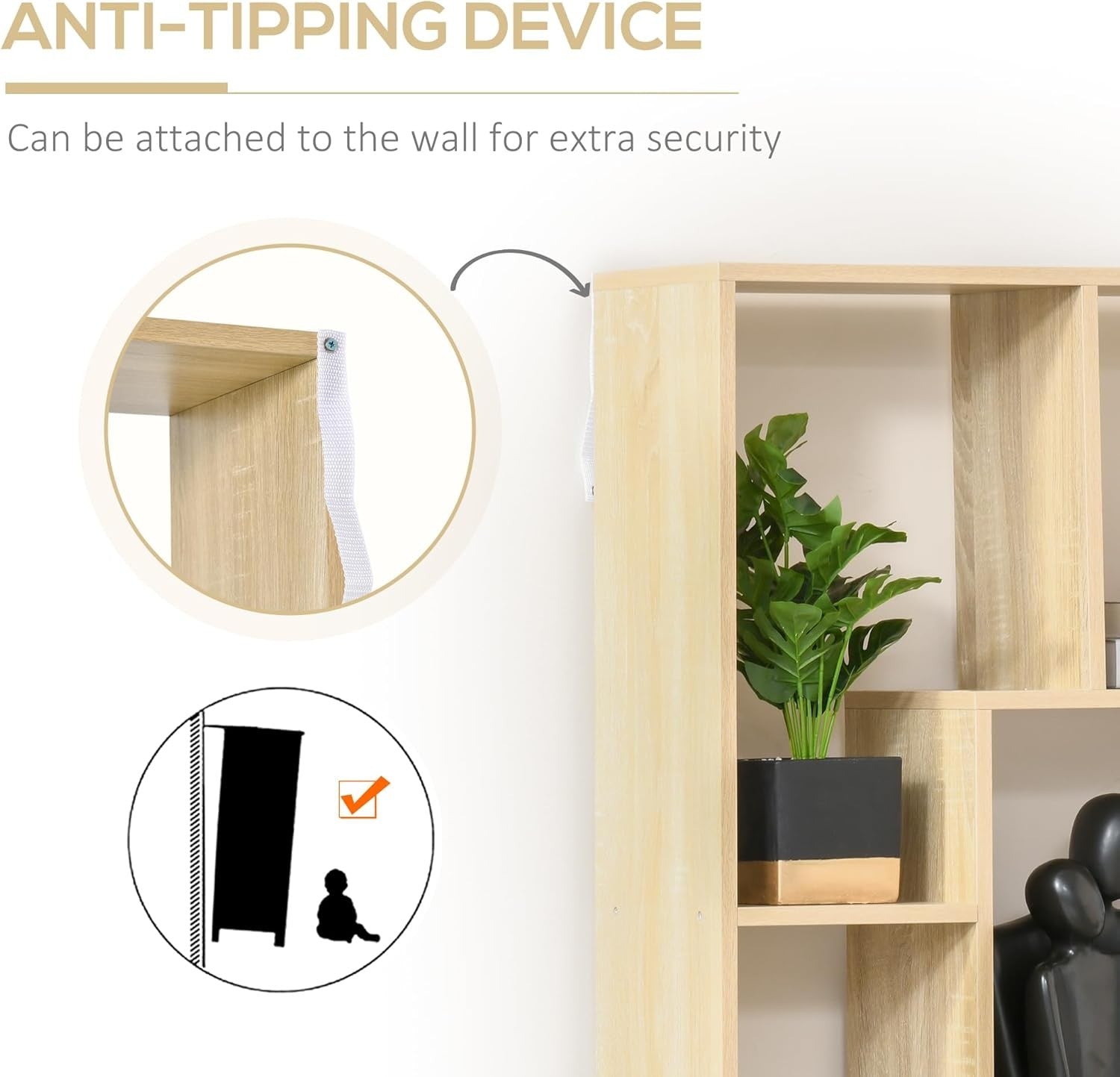 Modern 8-Cube Tall Bookcase Room Divider – Freestanding Storage Unit 178cm