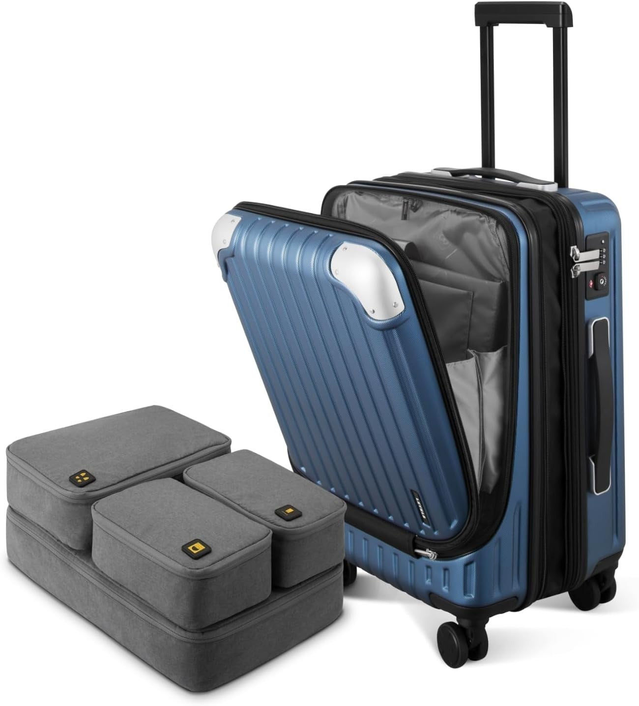20 Inch Expandable Carry On Cabin Suitcase Spinner Laptop TSA + Organiser Set