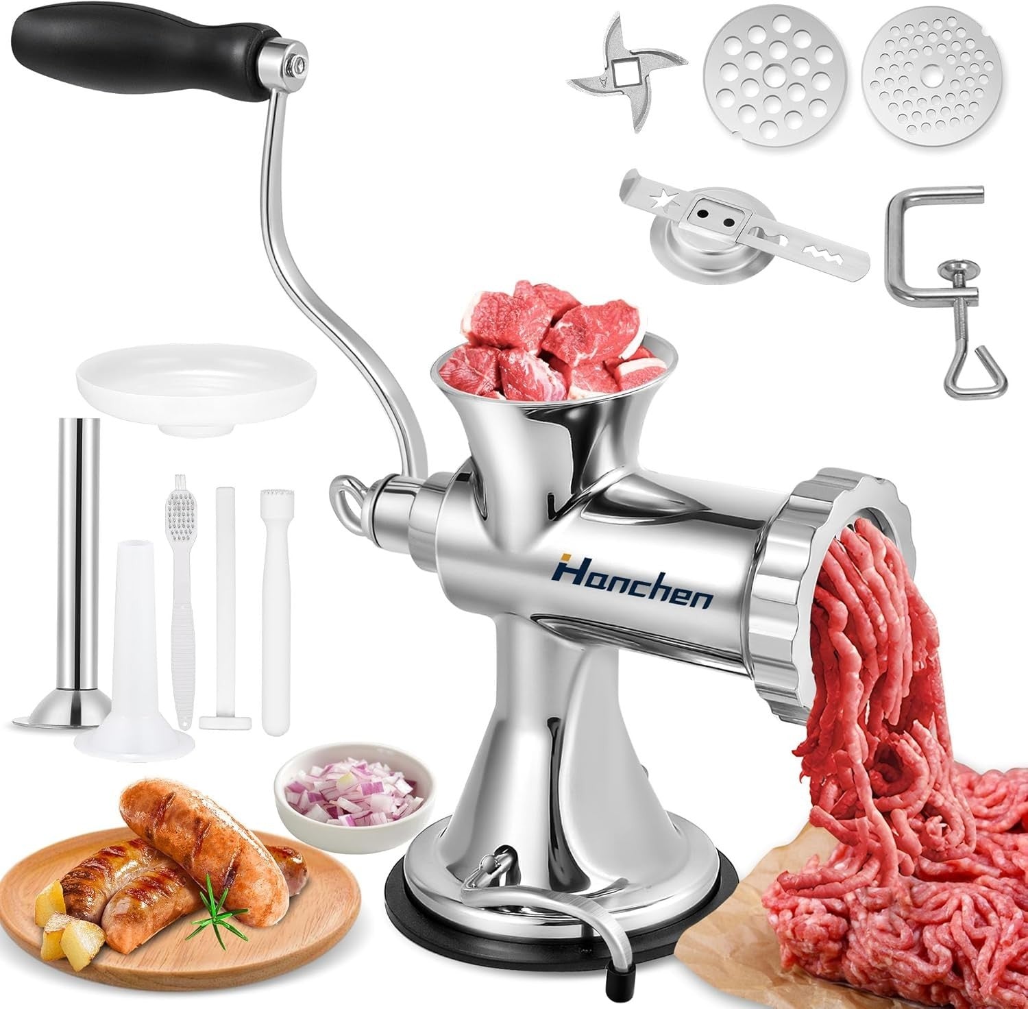 Stainless Steel Manual Meat Grinder Sausage Maker 4.5mm 8mm Plates