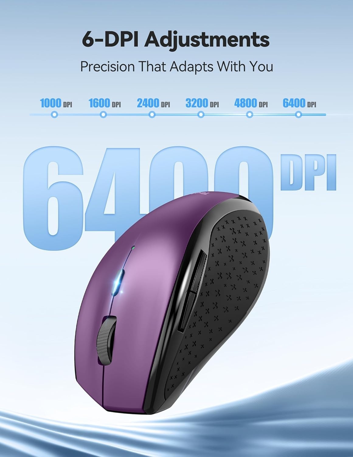 Purple Rechargeable Wireless Mouse 6400 DPI Silent Ergonomic USB Laptop PC