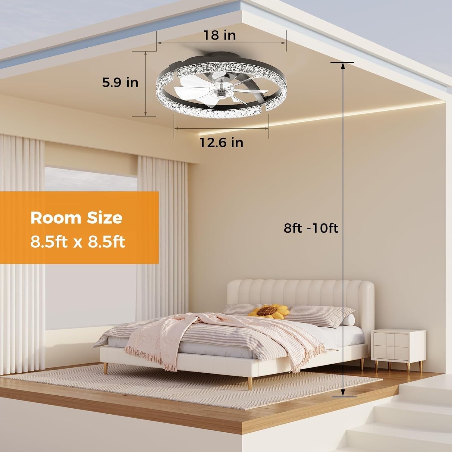 Aphyni 46cm Black Ceiling Fan with Lights Low Profile LED Dimmable Remote