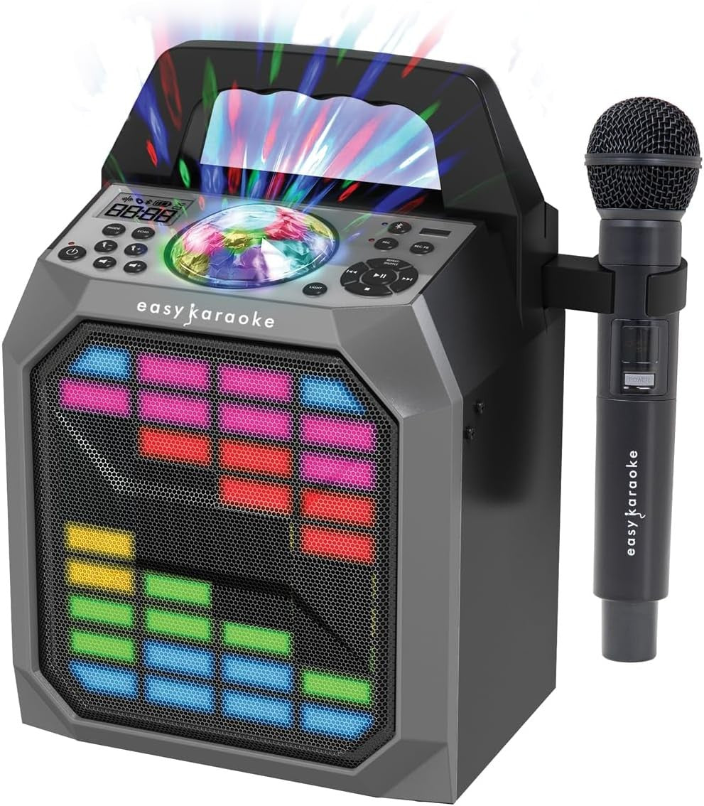 Black Karaoke Party Speaker Wireless Mic LED Light Show