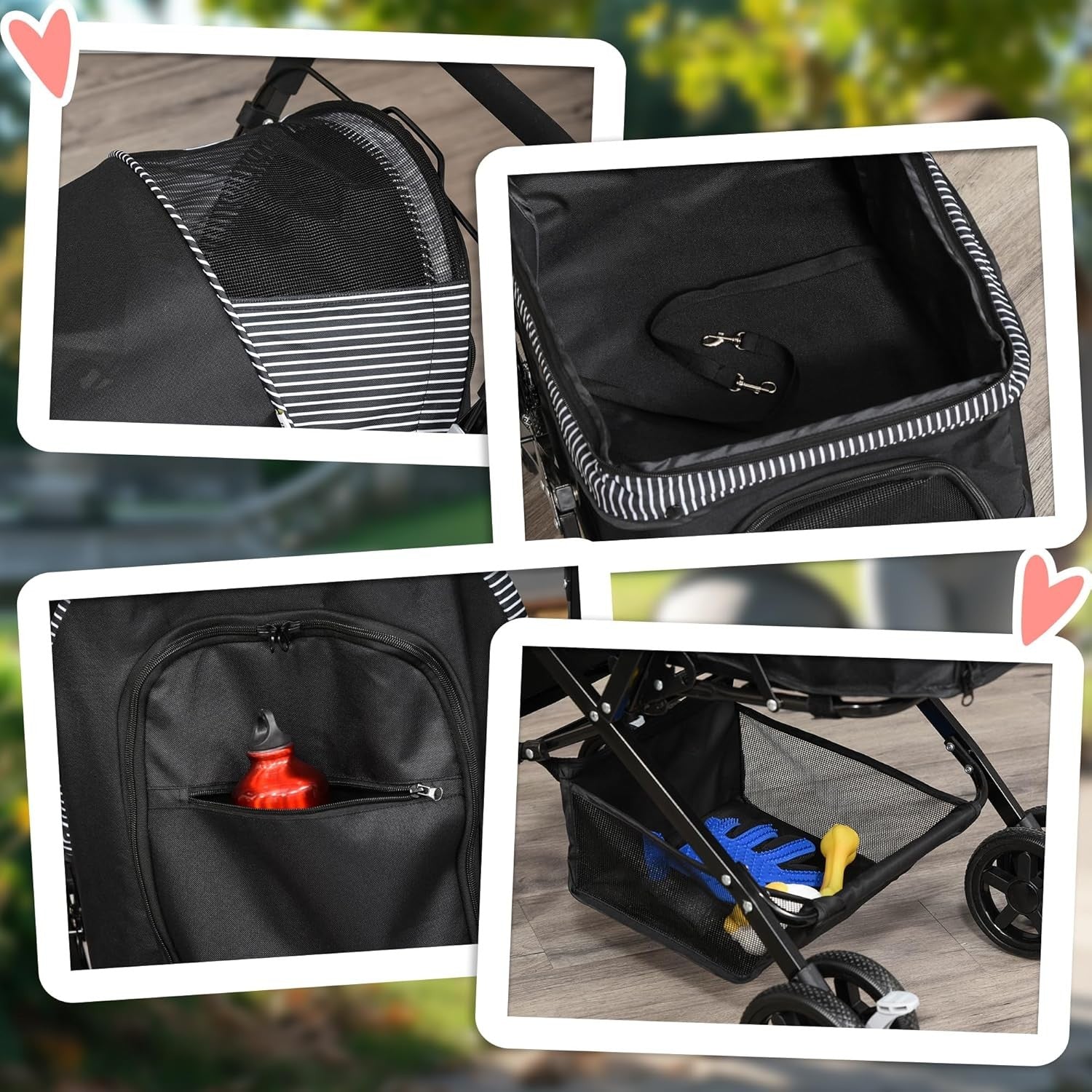 Foldable Dog Stroller Pushchair for Small Dogs 4 Wheels Canopy Brake