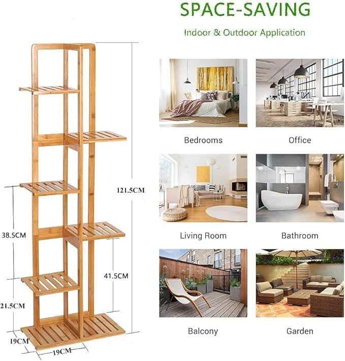 6 Tier Tall Bamboo Plant Stand Indoor Outdoor Corner Shelf Flower Holder