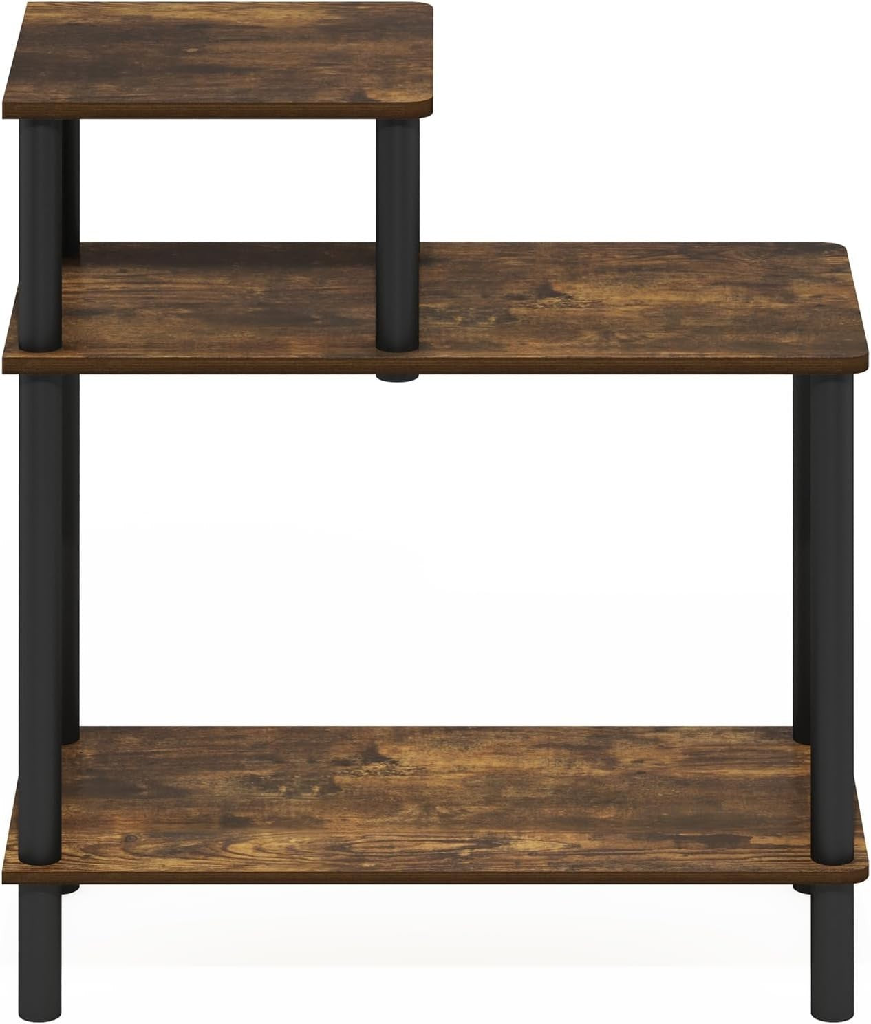 3-Tier Rectangular Side Table with Shelves – Amber Pine Slim End Table
