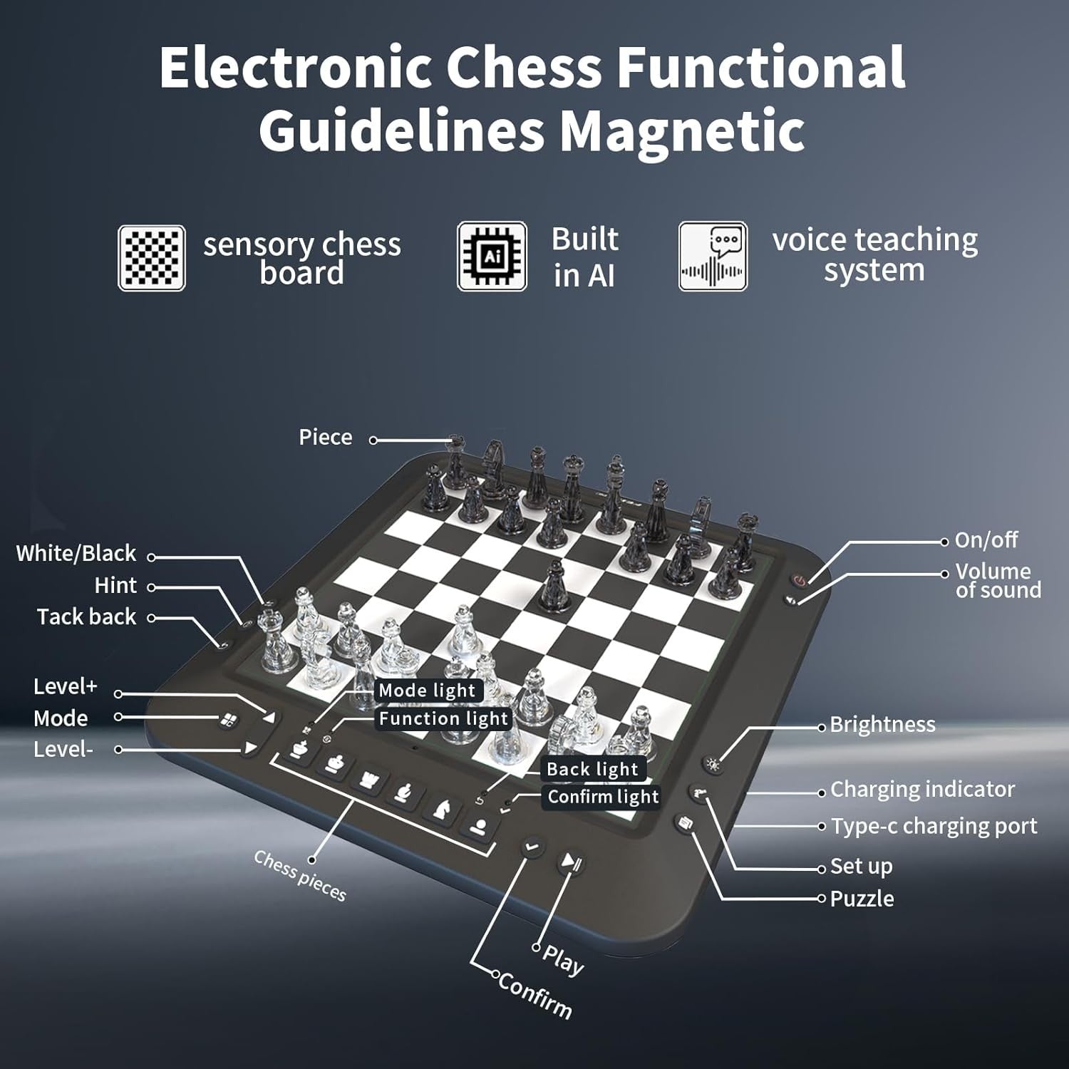 Electronic Chess Set Computer Board w/ LED Lights & Magnetic Pieces