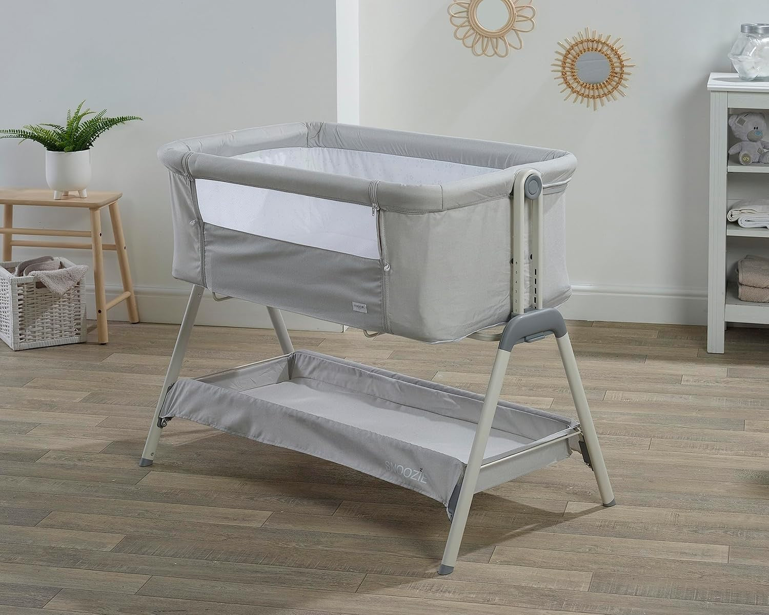 Adjustable Bedside Crib with Mesh Panel & Storage Shelf Baby Co Sleeper Grey