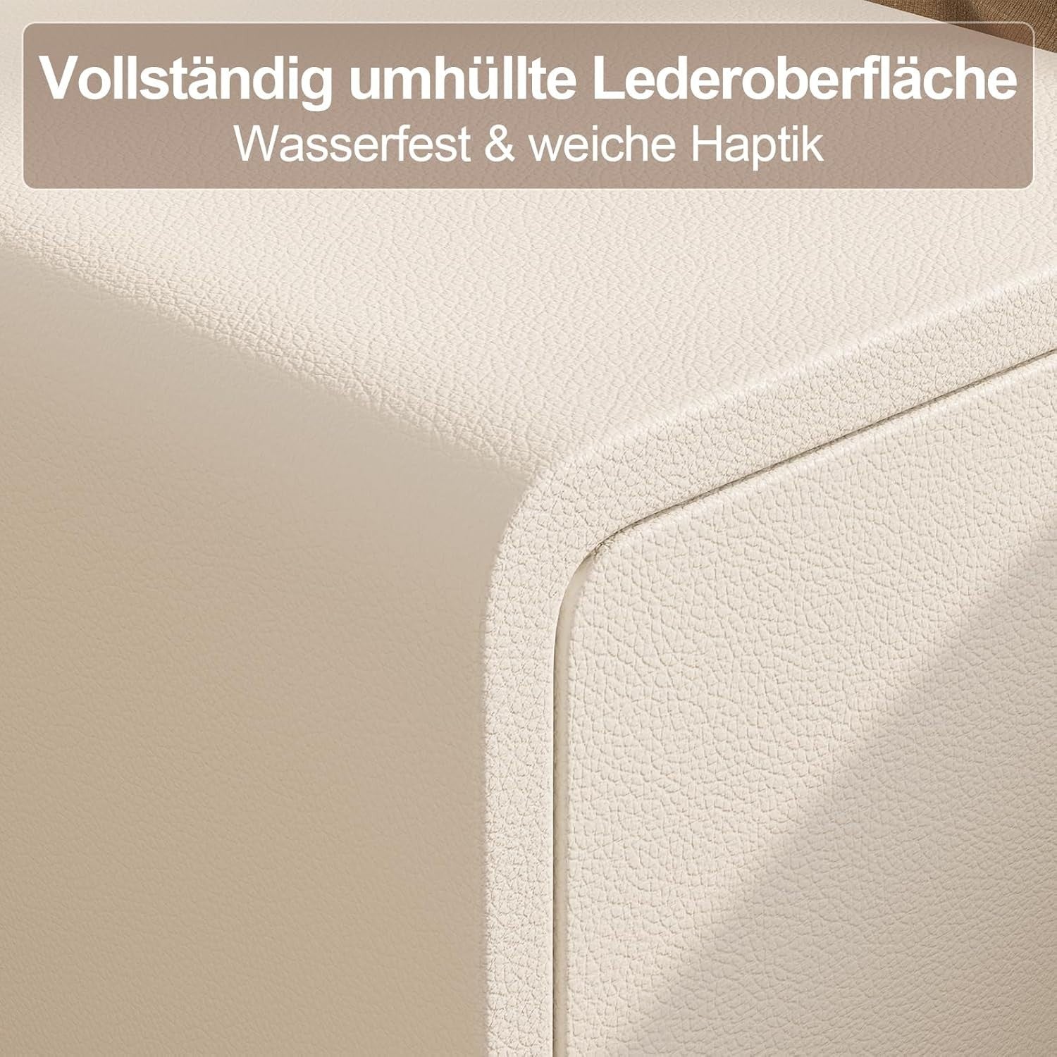 Modern Slim White Nightstand with 3 Drawers, Narrow Leather