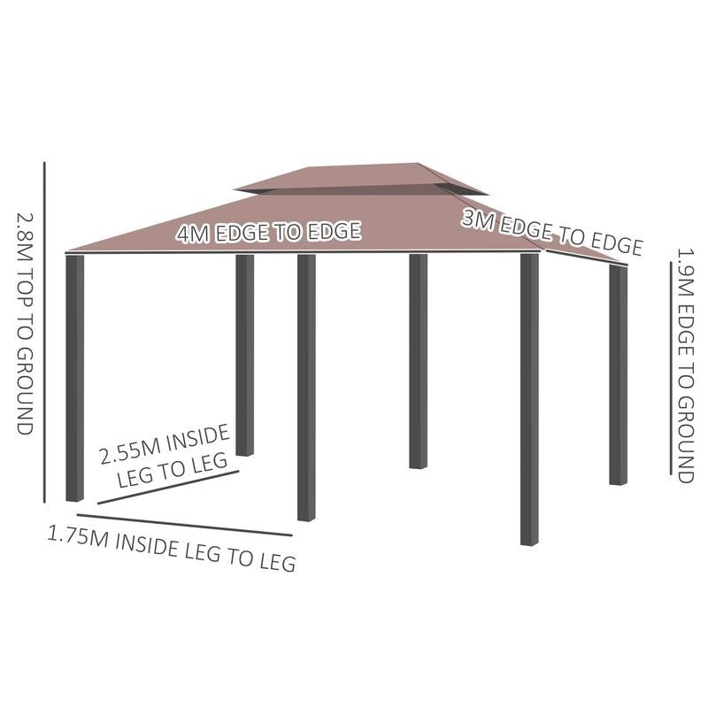 4x3m Garden Gazebo Canopy Tent w/ Curtains Outdoor Metal Pavilion Patio Shelter