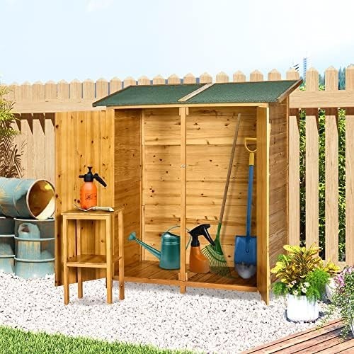 Small Vertical Wooden Garden Shed 140x75cm Lockable Tool Cabinet