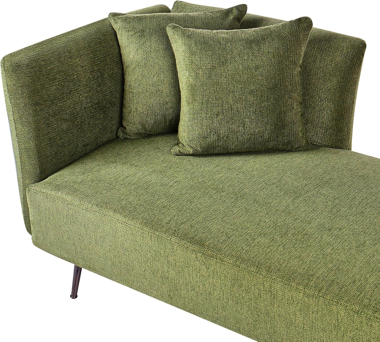 Modern Left Hand Chaise Lounge Green Polyester Fabric Cushions Wood Frame