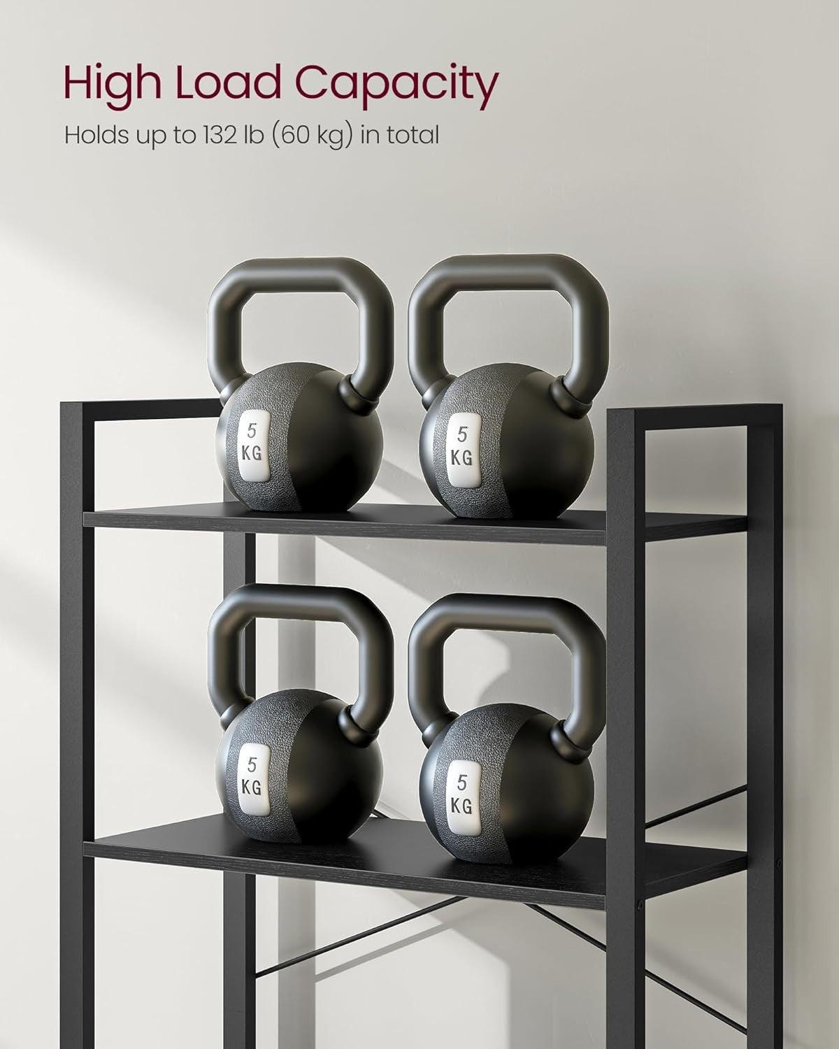 6-Tier Industrial Bookshelf 186cm Tall Wide Storage Unit Ebony Black