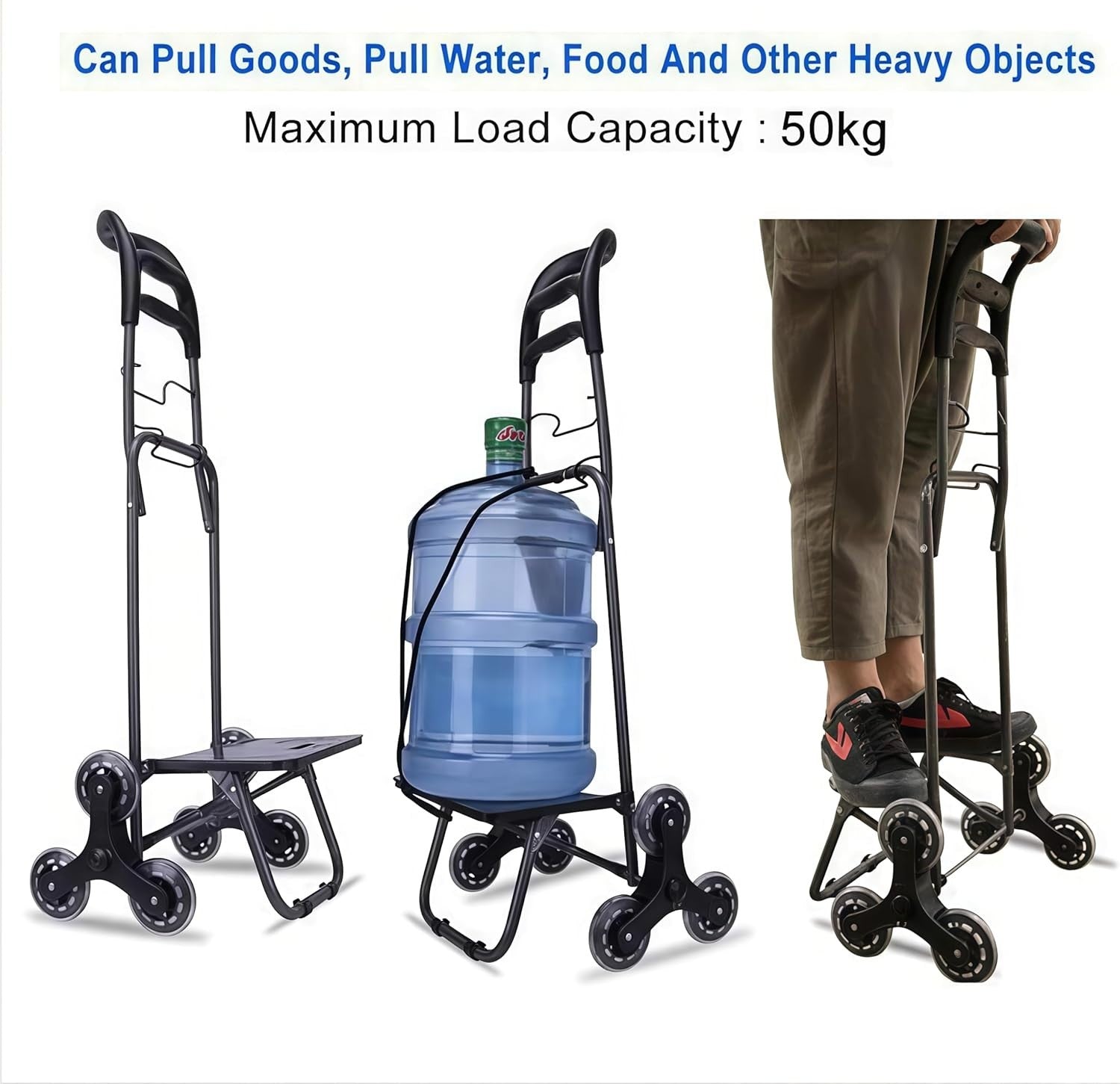 6-Wheel Stair Climber Shopping Trolley Lightweight Foldable 50KG Cart