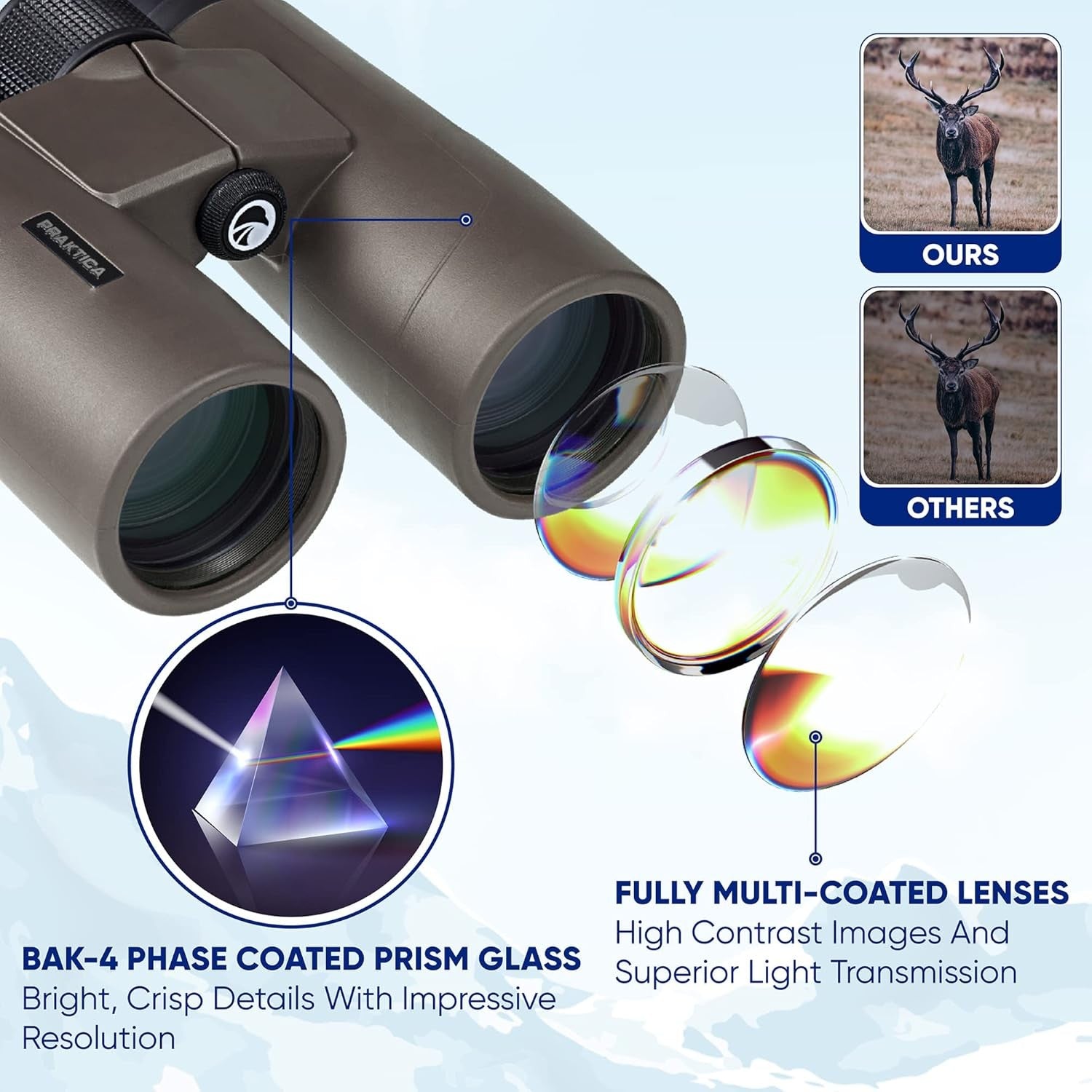 Waterproof 10x42 Binoculars HD Multi-Coated Optics for Wildlife Birdwatching