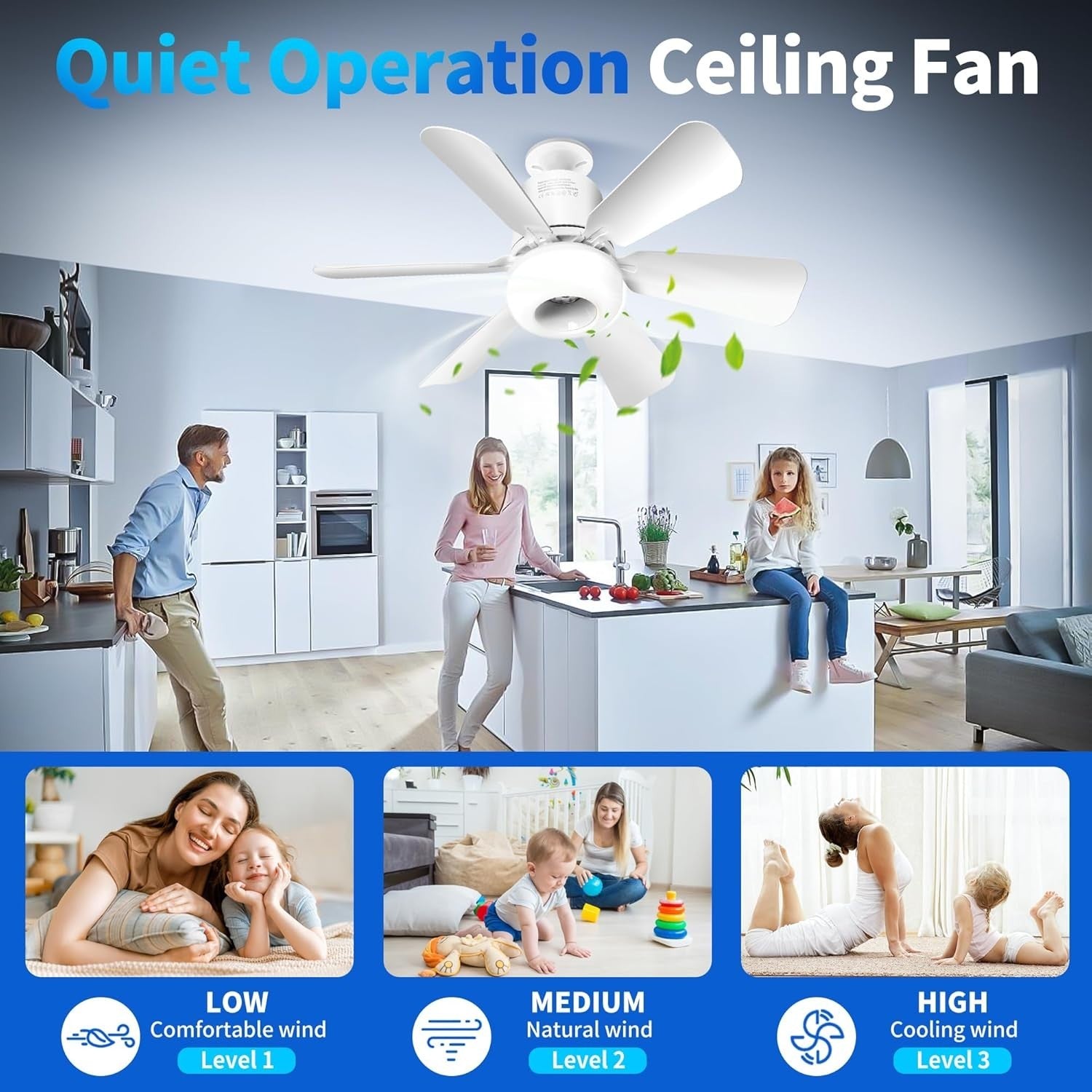 16.9-Inch Ceiling Fan with Light, Multicolour, Dimmable, Remote Control