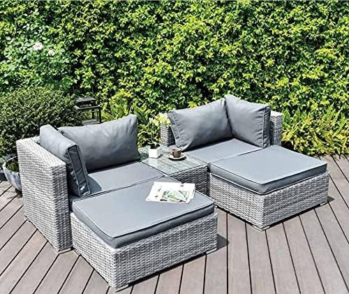 5pc Rattan Garden Sofa Set Outdoor Lounge Patio Weatherproof Cushions Grey