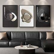 Large Framed Abstract Wall Art 3 Panel 24x36in Black Gold Metal