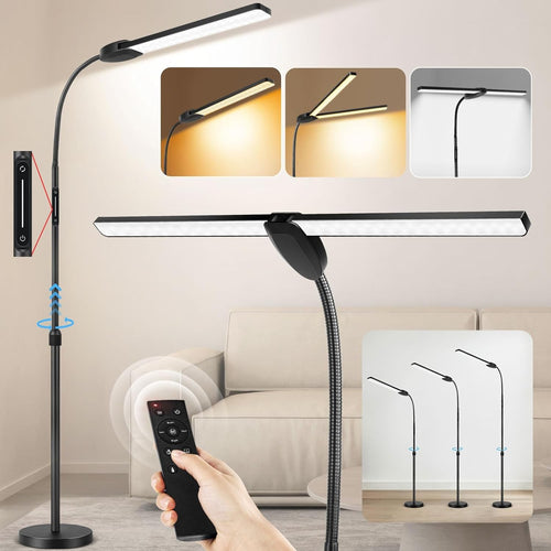 Double Head LED Floor Lamp Dimmable Remote Touch Adjustable Reading Light