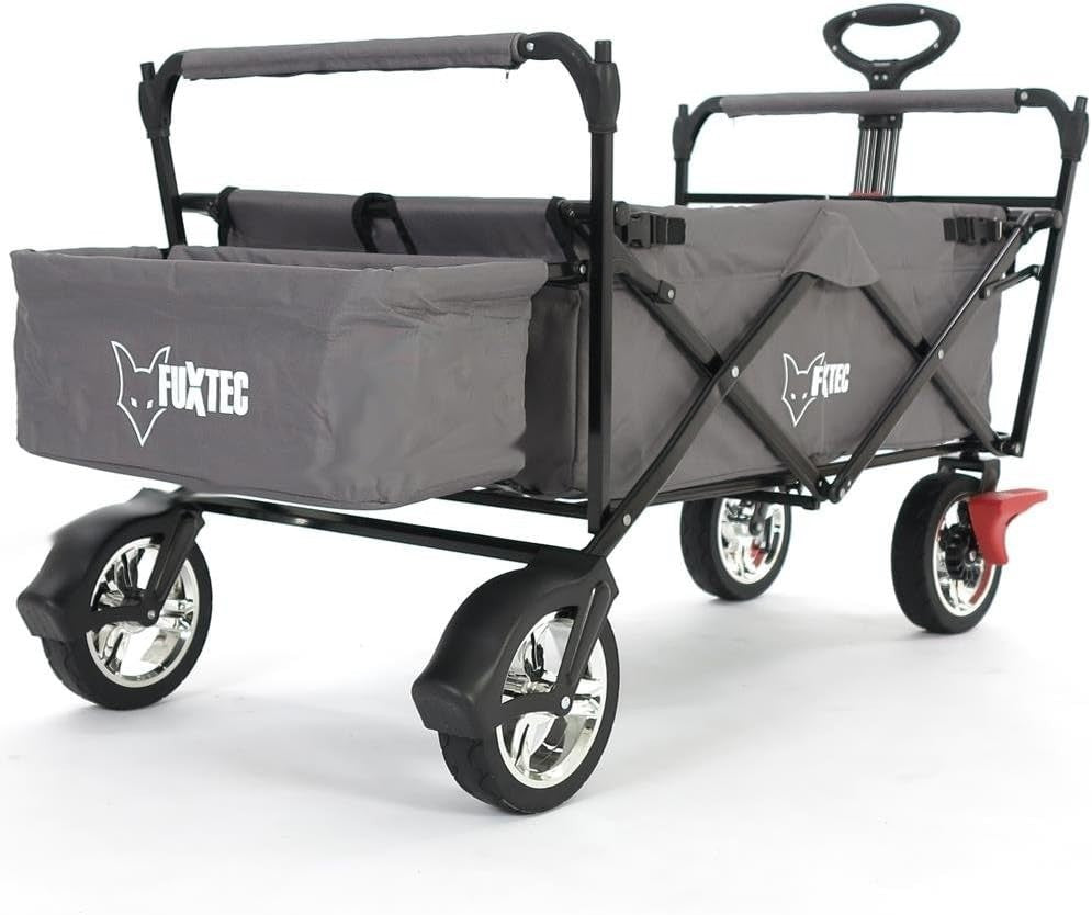 Grey Kids Folding Wagon Push Pull Stroller Cart w/ Canopy & Storage Bag