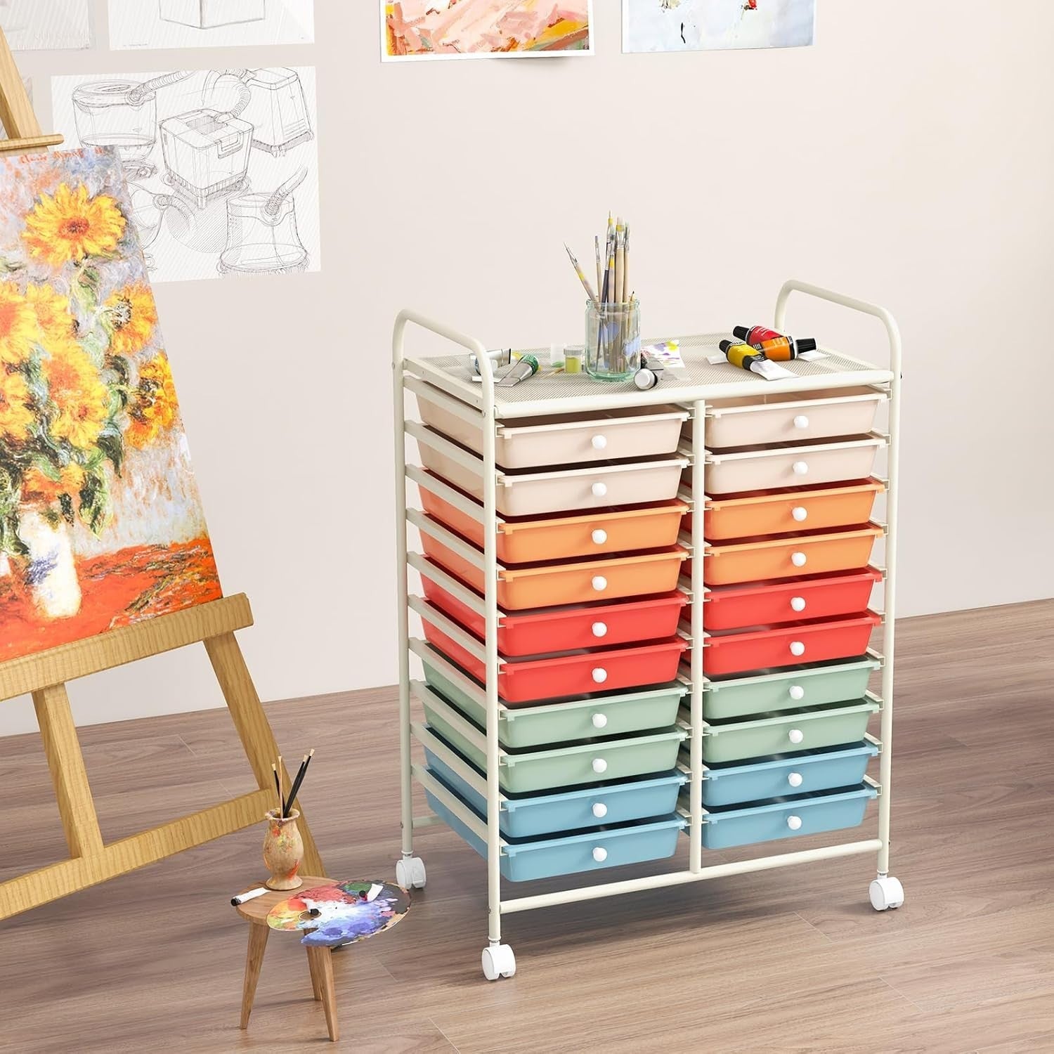 20 Drawer Rolling Storage Cart Mobile Utility Organizer Trolley Colorful