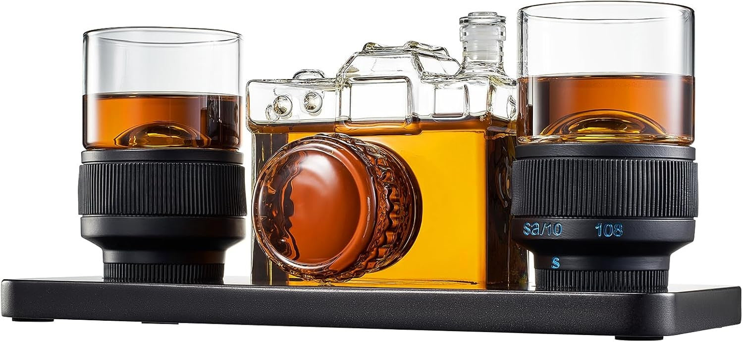 Camera-Shaped Whiskey Decanter Set with Glasses – Unique Gift for Photographers