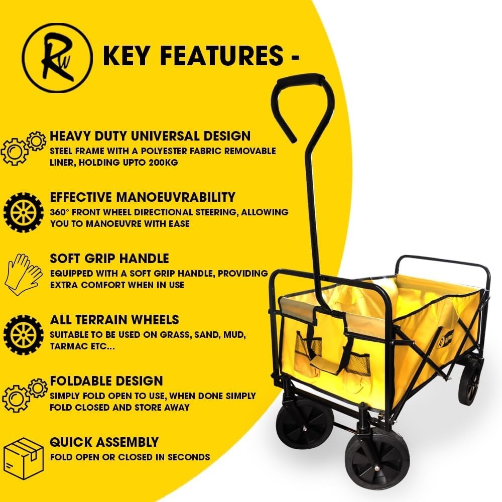 Foldable Garden Trolley Cart 200kg Heavy Duty Utility Wagon All Terrain Yellow