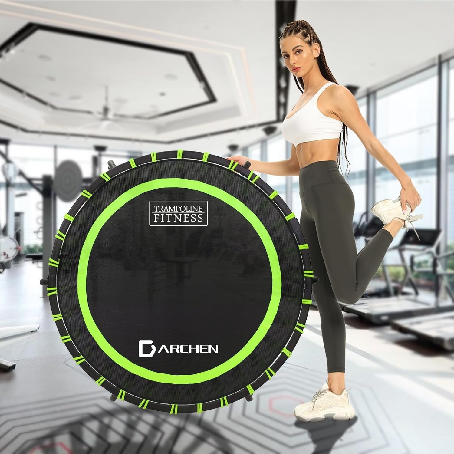 Adult Mini Trampoline 150KG Indoor Fitness Rebounder Quiet Bungee 100cm