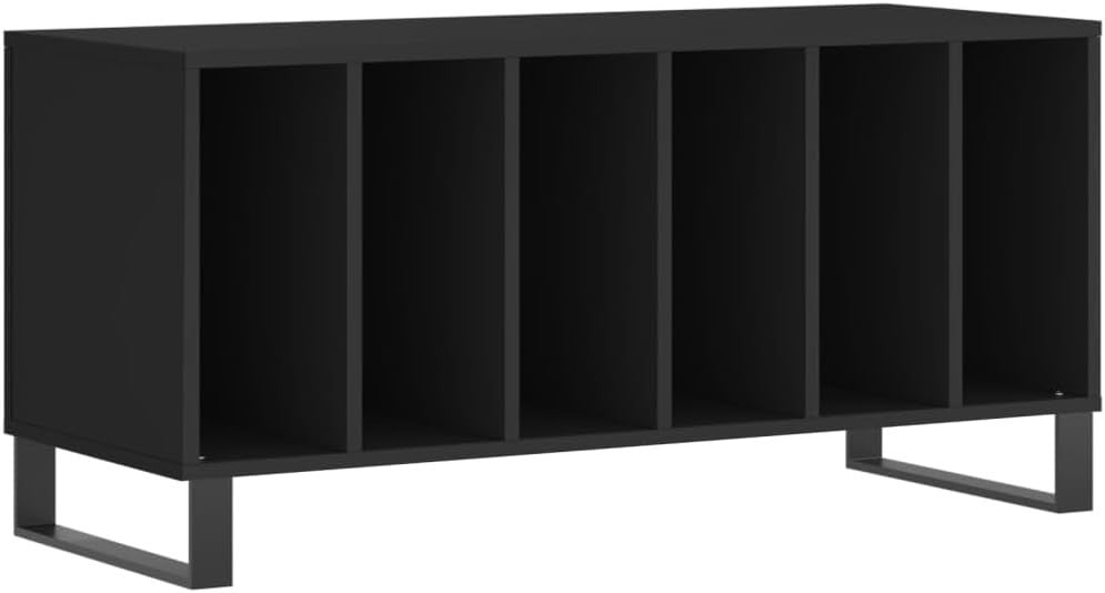 Black Wood Vinyl LP Cabinet w/ Iron Feet – 3-Tier Storage, Durable Build